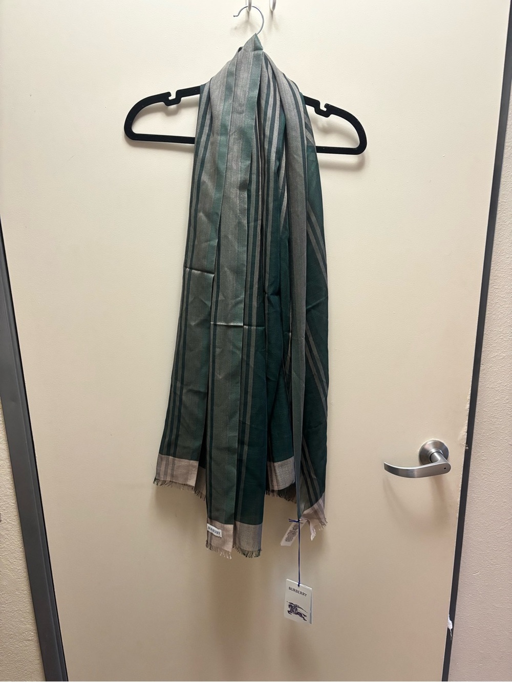 NWT Burberry Green and Gray Striped Scarf